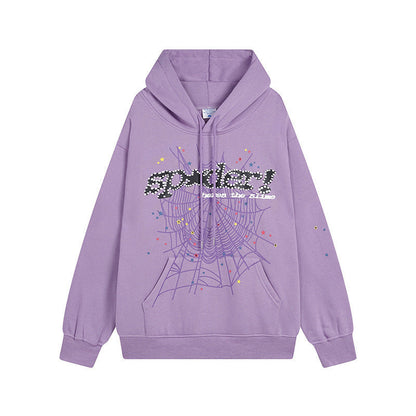 Sp5der Hoodie & Sweatpants 2 Piece Set Spider Web Stereo Printing plus Velvet