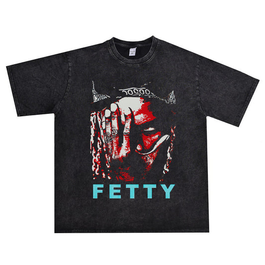 Rock Star T Shirt FIDI Waap Fetty Wap Hip Hop Washed Distressed T-shirt Short Sleeve Men and Women