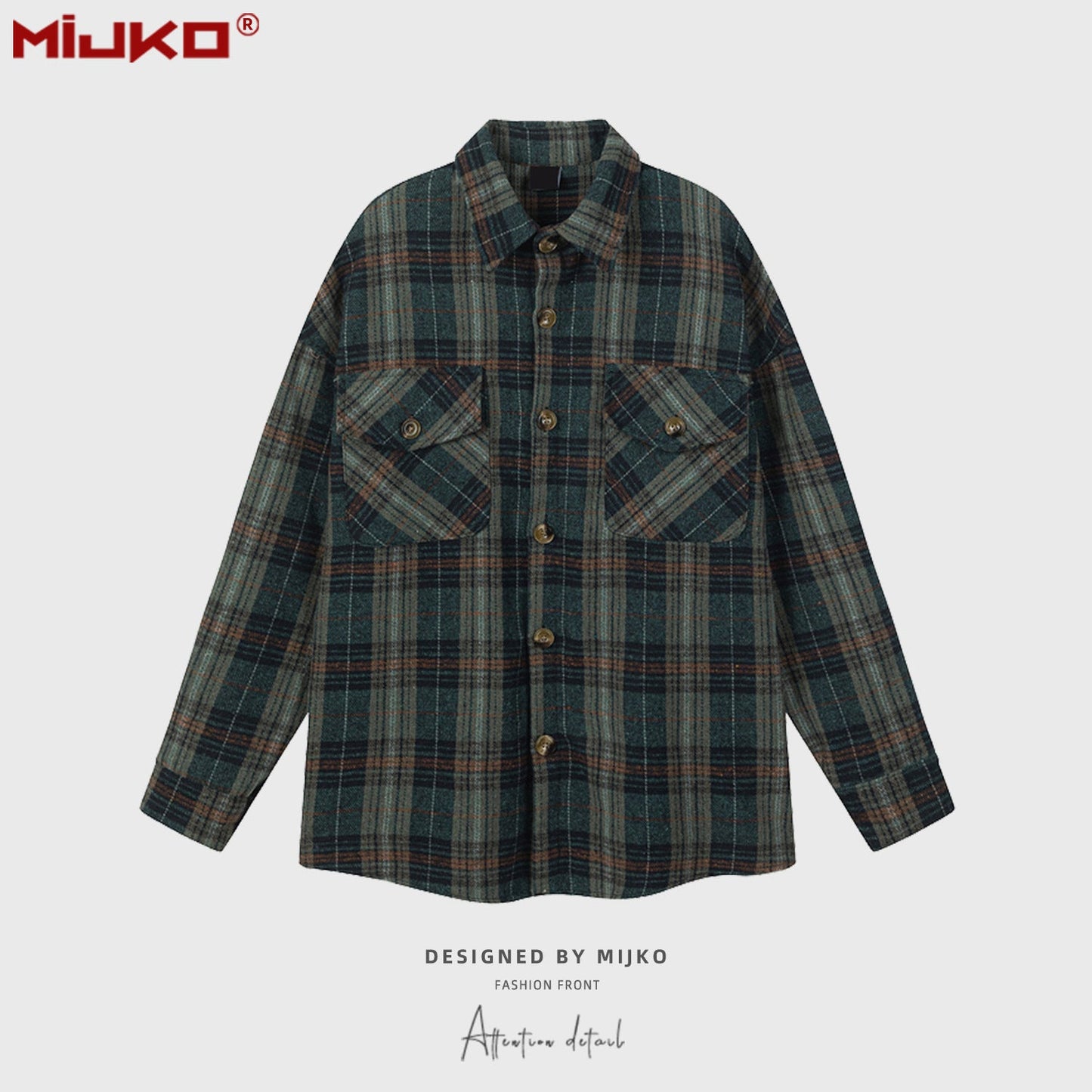 MIJKO Mens Jacket Loose Casual Plaid Jacket