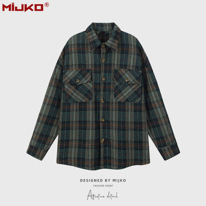 MIJKO Mens Jacket Loose Casual Plaid Jacket