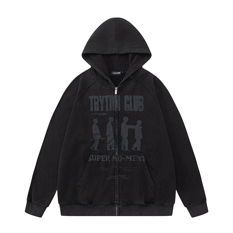 Men Hoodie Hip Hop Retro Autumn Winter Couple Zip Jacket