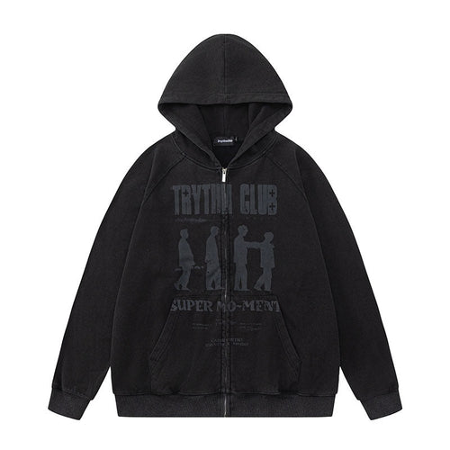 Men Hoodie Hip Hop Retro Autumn Winter Couple Zip Jacket