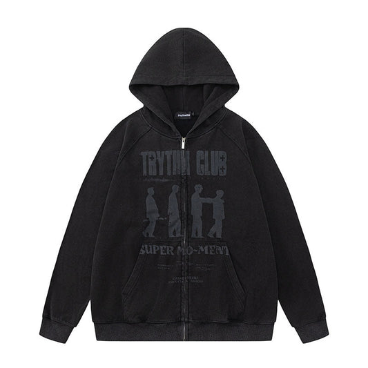 Men Hoodie Hip Hop Retro Autumn Winter Couple Zip Jacket