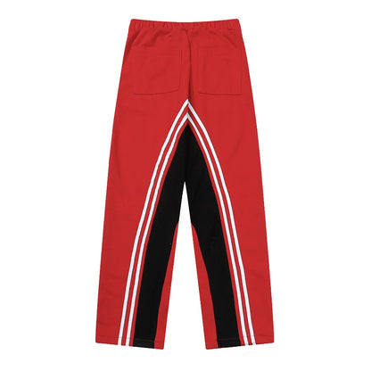 Men Sweatpants Color Contrast Patchwork Striped Sweatpants Loose Leisure Sports Drawstring Jogger Pants
