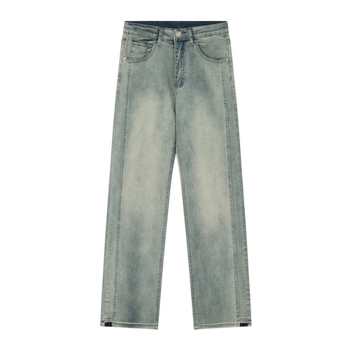 Men Jeans Bright White Loose Distressed Retro Patchwork