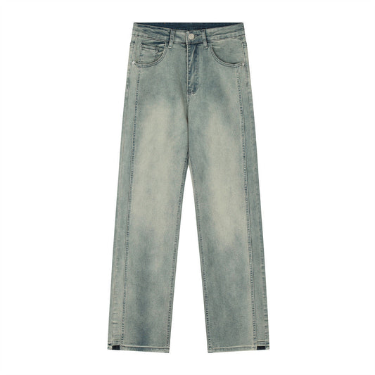 Men Jeans Bright White Loose Distressed Retro Patchwork