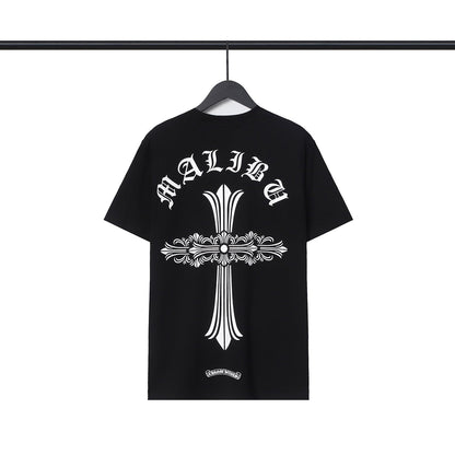 CHH Chrome Heart T Shirts Croix Cross Leather Printed Short Sleeve T-Shirt