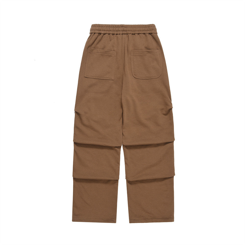 Men Sweatpants Pleating Straight Casual Pants Summer Pants Solid Color Loose Drawstring Ankle Banded Pants