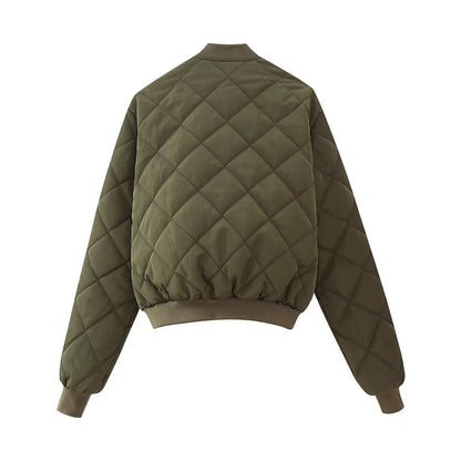 Women Cotton Coat Rhombus Baseball Uniform Jacket