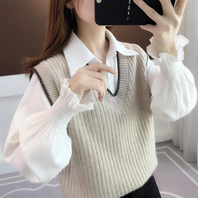 Women Knitted Pullover V-neck Knitted Vest Vest Jacket