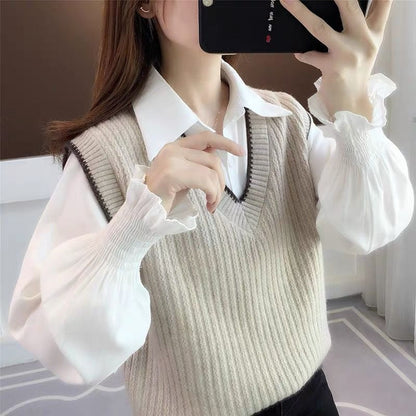 Women Knitted Pullover V-neck Knitted Vest Vest Jacket