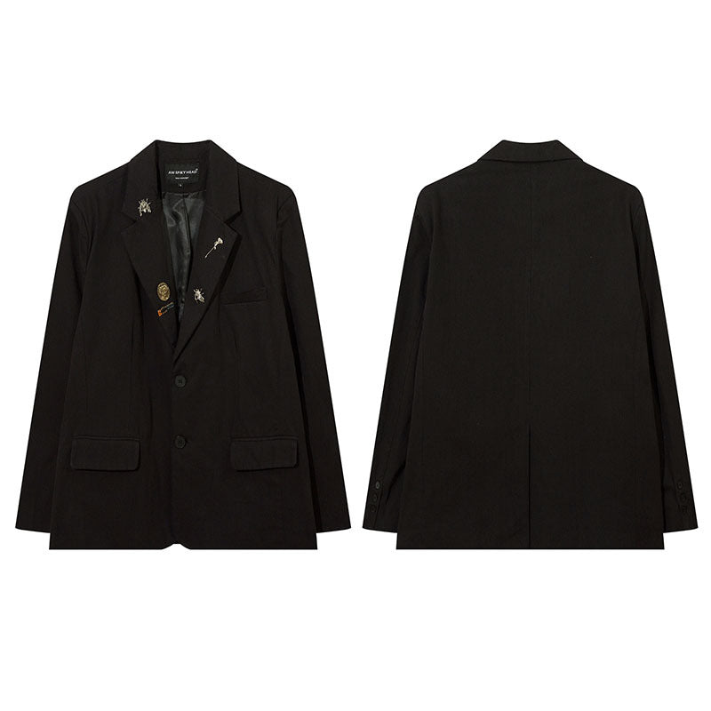 Women Jackets Retro Minority Design Jacquard Suit Jacket Loose