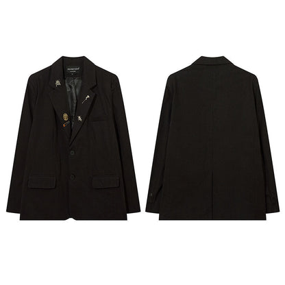 Women Jackets Retro Minority Design Jacquard Suit Jacket Loose