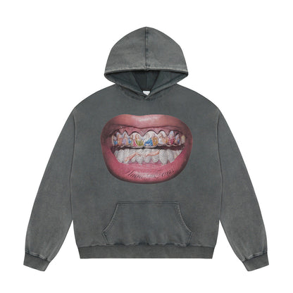 Unisex Hoodies Saint Michael Big Mouth Pattern Made Old Hoodie