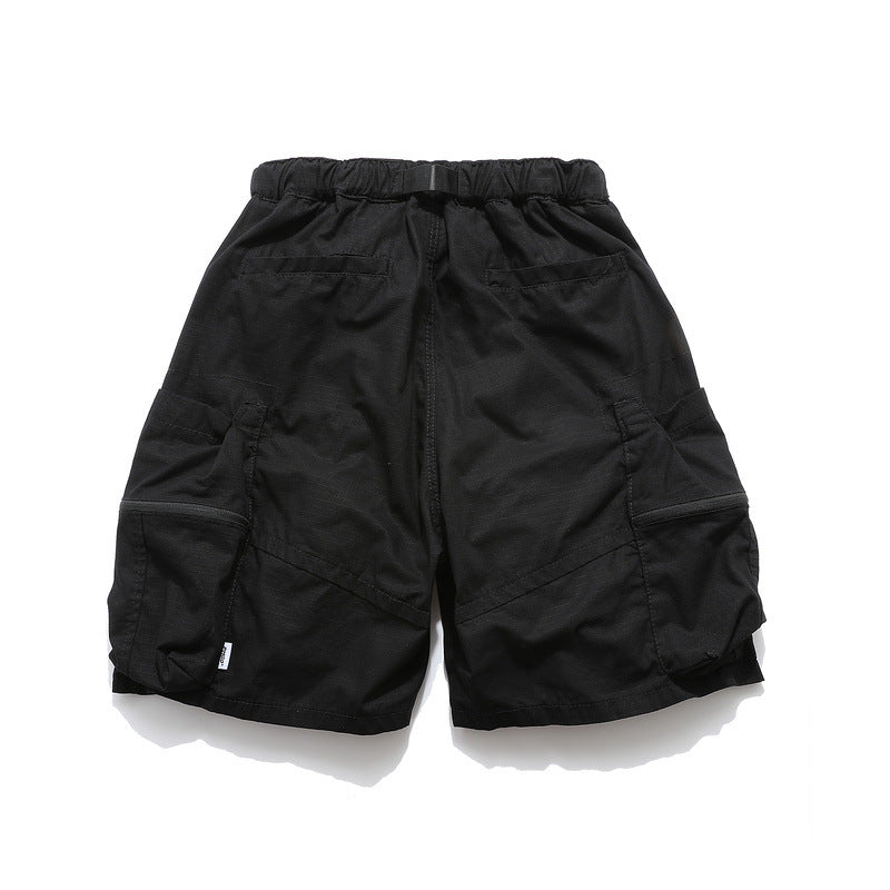 Men Shorts Vintage City Boy Functional Workwear Shorts Multi-Pocket Cropped Casual Pants