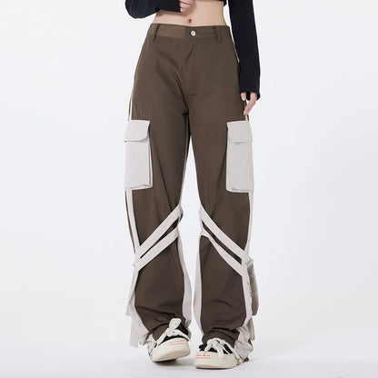 Men Sweatpants Punk Hip Hop Stitching Contrast Color Wide-Leg Workwear Trousers