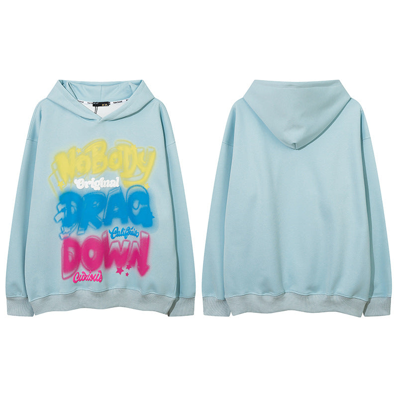 Men Hoodie Retro Washed Distressed Gradient Hooded Sweater