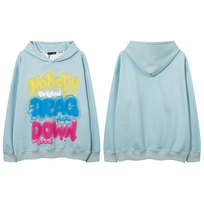 Men Hoodie Retro Washed Distressed Gradient Hooded Sweater