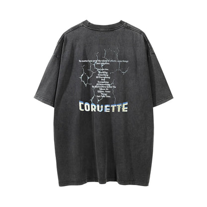 Men Vintage T-Shirt Printed Washed and Worn T-shirt Men's Loose Casual Short-Sleeved T-shirt