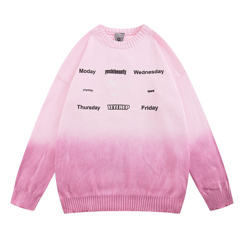 Women Sweater Retro Tattered Jeans Contrast Color Knitted Sweater