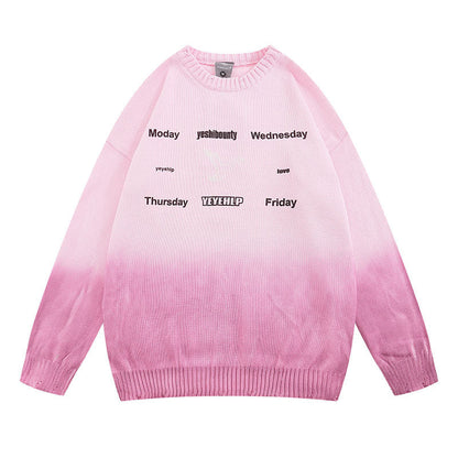 Women Sweater Retro Tattered Jeans Contrast Color Knitted Sweater