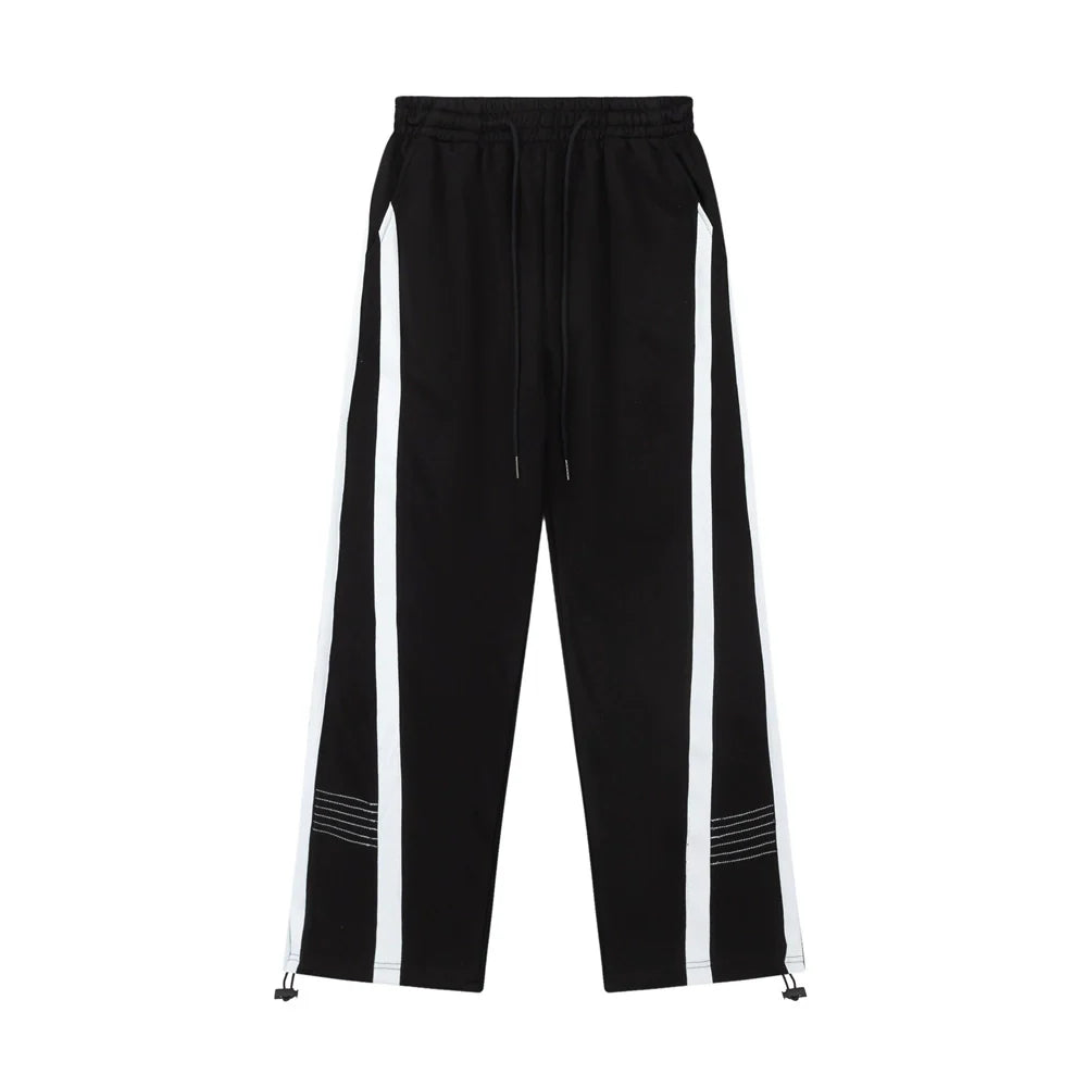 Men Sweatpants Straight Sweatpants Men's Stitching Contrast Color Side Stripes Exercise Casual Pants