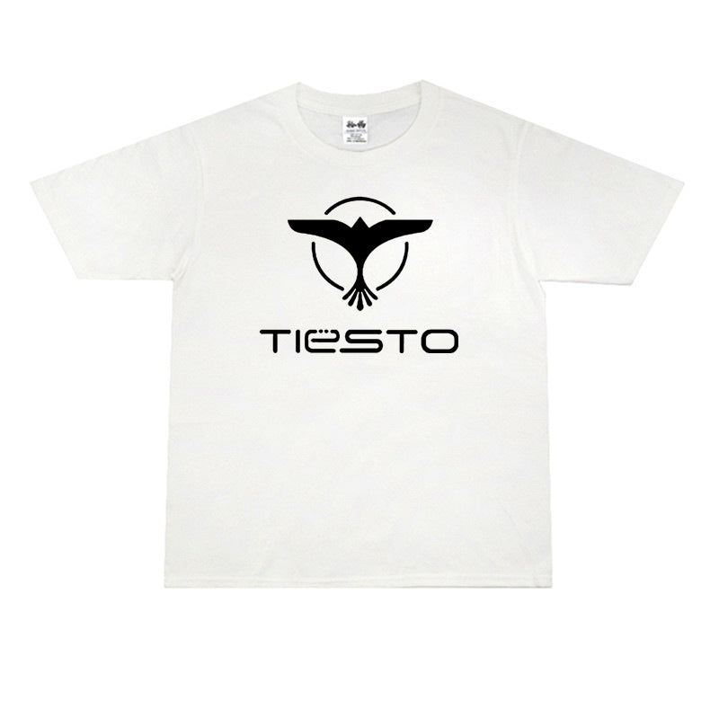Rock Star T Shirt Tiesto Disc Printing T-shirt Short Sleeve Loose Cotton Crew Neck