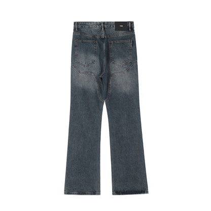 Men Jeans Solid Color Stitching Personality Slightly Flared Loose White