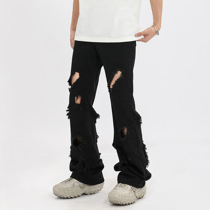 Men Jeans Ripped Straight Jeans Vintage Loose Denim Trousers