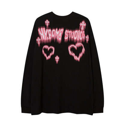Men Long Sleeve T-Shirt Love Cross Printed Niche T-shirt