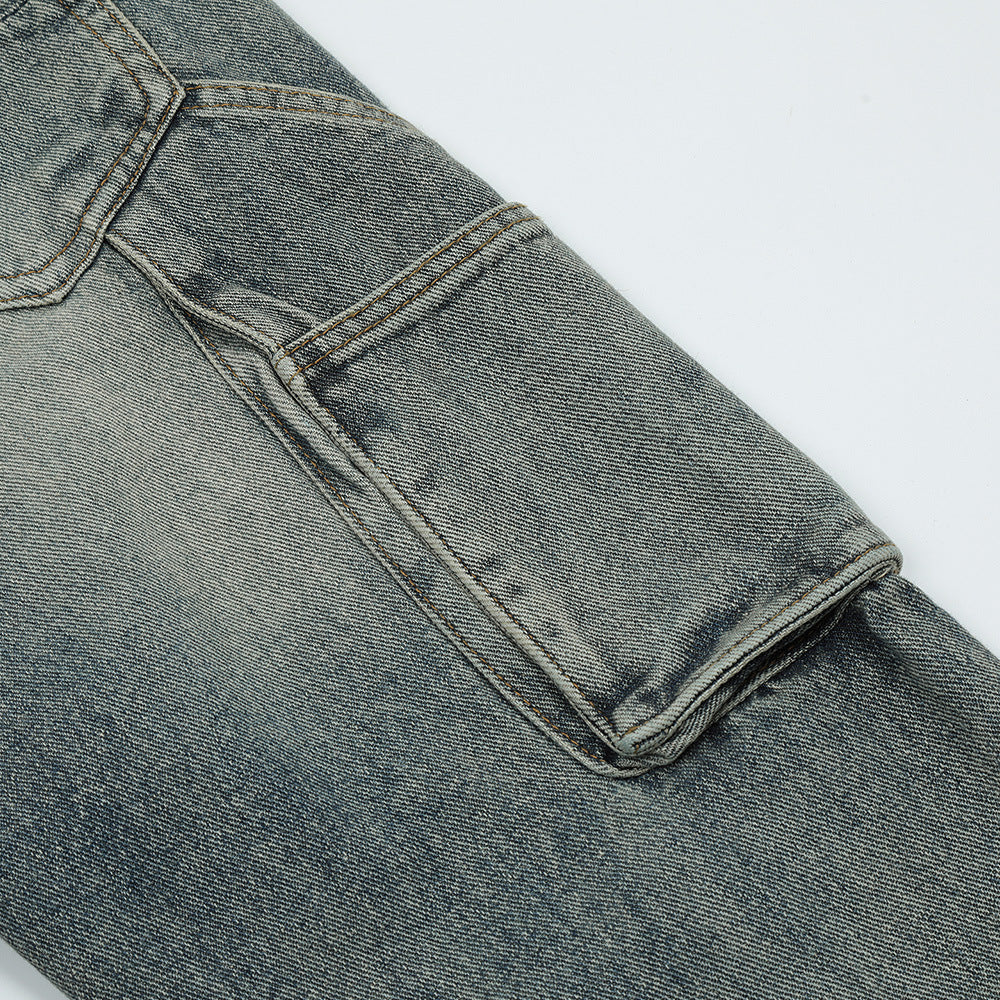 Men Jeans Stitching Breasted Retro