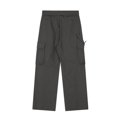 Men Sweatpants Multi-Pocket Straight Casual Loose-Fitting Wide-Leg Trousers