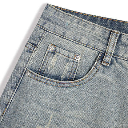 Men Shorts Denim Shorts Trendy Washed Worn Loose