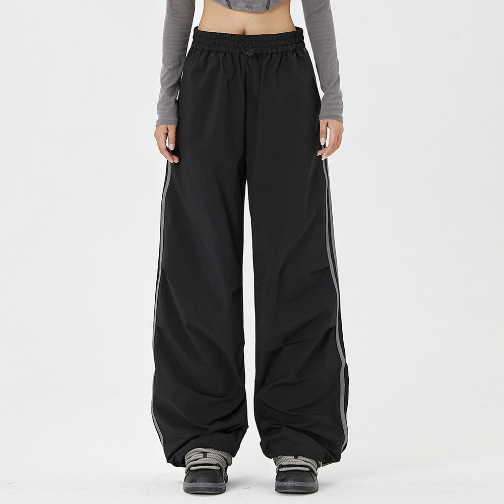 Men Sweatpants Tactical Pants Side Stripe Pleated Loose Wide Leg Exercise Casual Pants