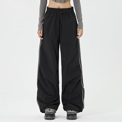 Men Sweatpants Tactical Pants Side Stripe Pleated Loose Wide Leg Exercise Casual Pants