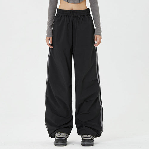 Men Sweatpants Tactical Pants Side Stripe Pleated Loose Wide Leg Exercise Casual Pants