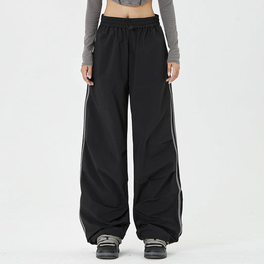 Men Sweatpants Tactical Pants Side Stripe Pleated Loose Wide Leg Exercise Casual Pants
