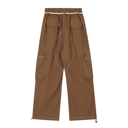 Men Sweatpants Workwear Pants Men's Multi-Pocket Straight-Leg Wide-Leg Pants