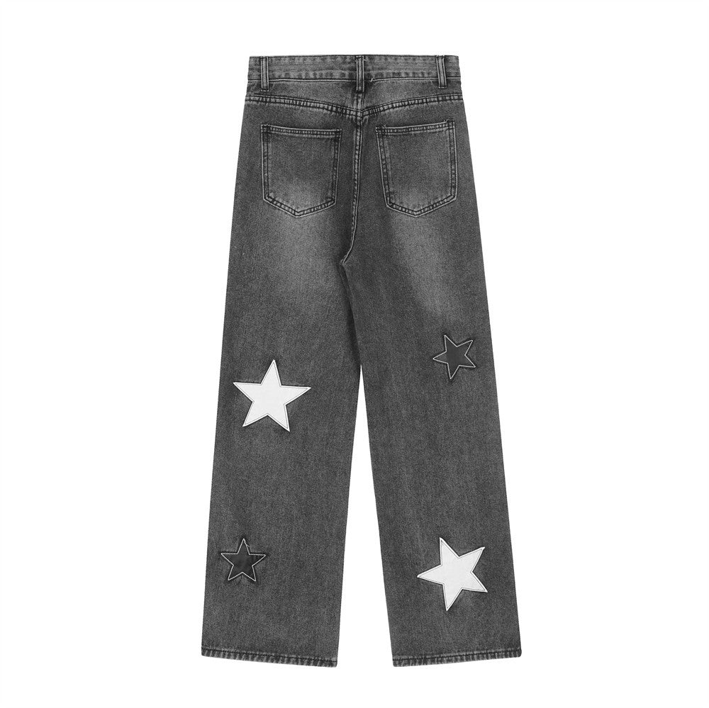 Men Jeans Five-Pointed Star Patch Loose