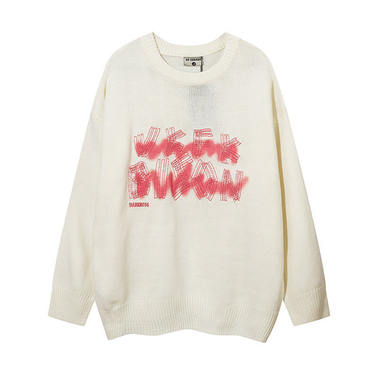 Men Sweater Embroidered Letter Crew Neck Sweater Casual Sweater Loose