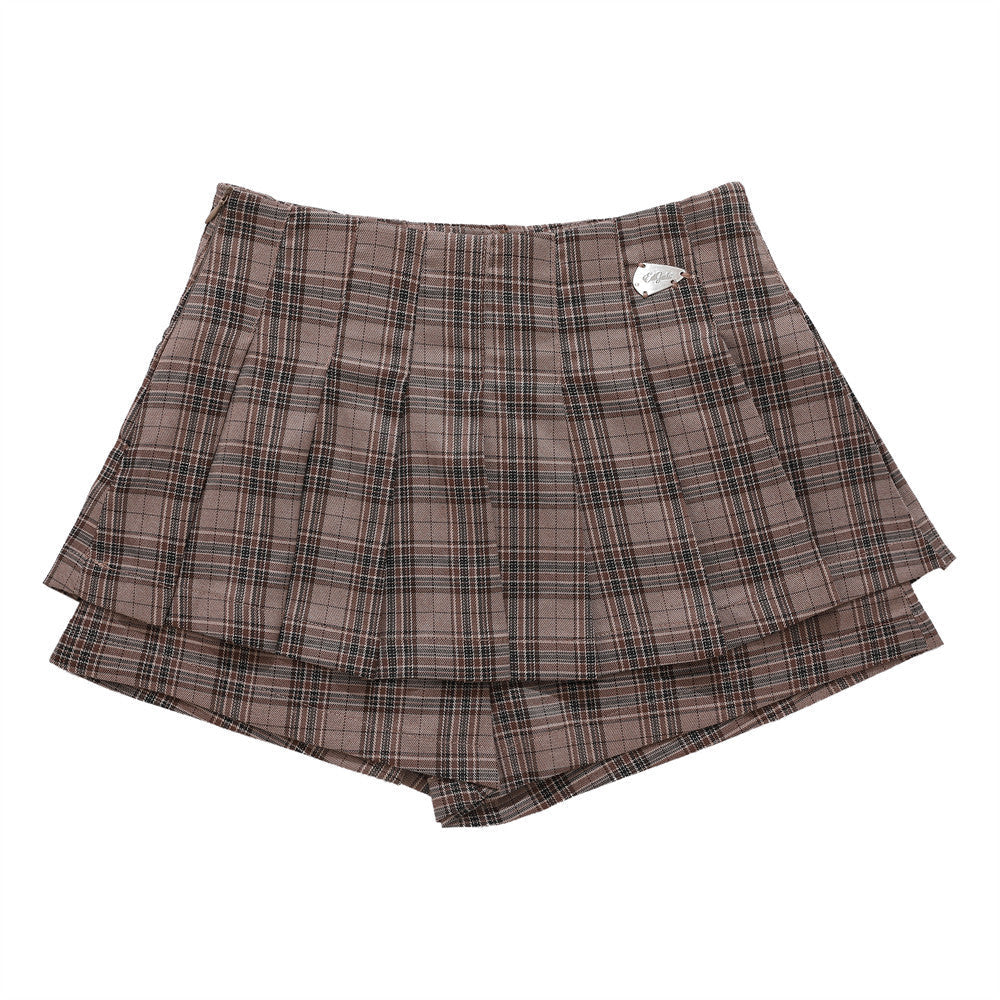 Women Shorts Plaid Pleated Pantskirt