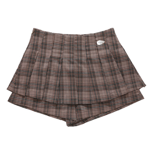 Women Shorts Plaid Pleated Pantskirt
