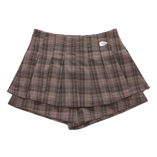 Women Shorts Plaid Pleated Pantskirt