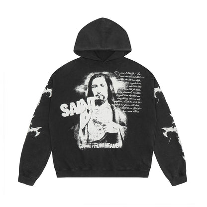 Unisex Hoodies Saint Michael Distressed Loose Hoodie