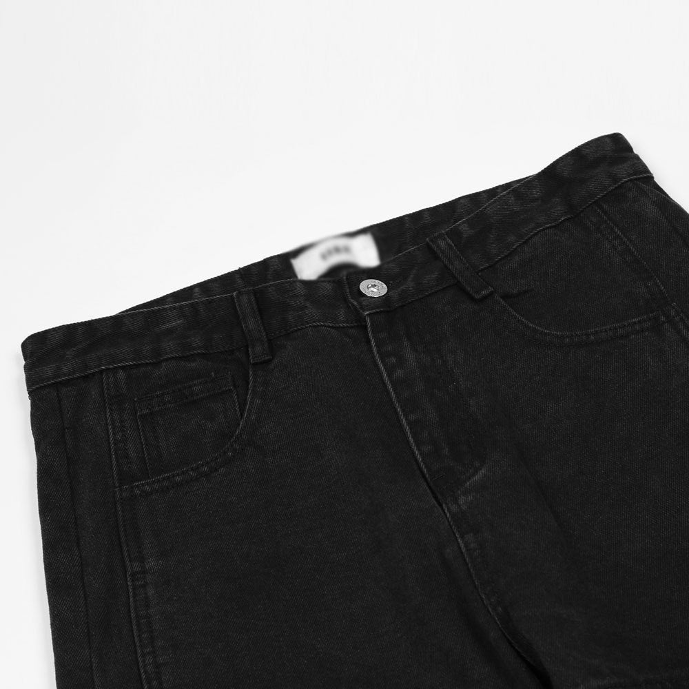 Men Jeans Solid Color Stitching Loose Casual