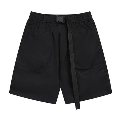 Men Shorts with Belt Workwear Loose Solid Color