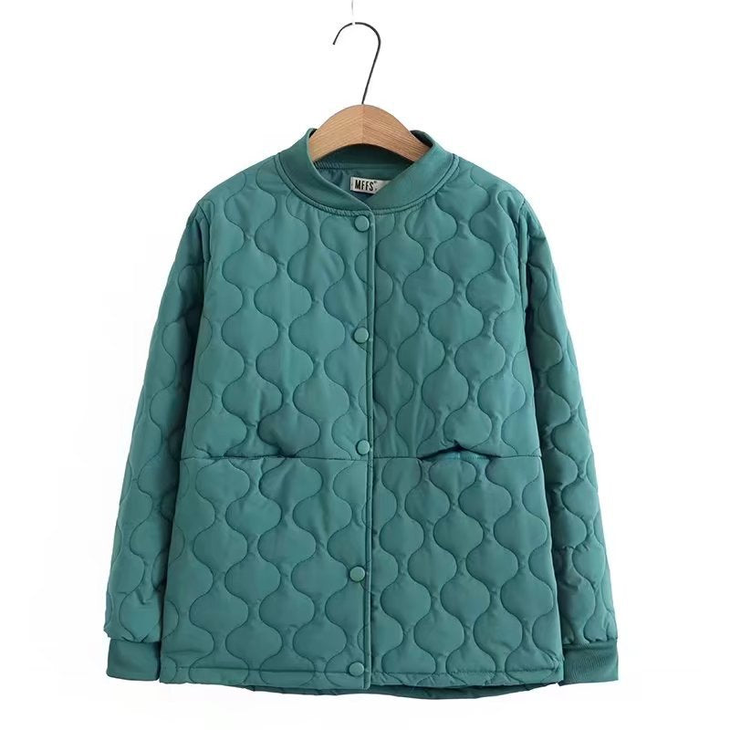 Women Cotton Coat Diamond Plaid Casual Jacket