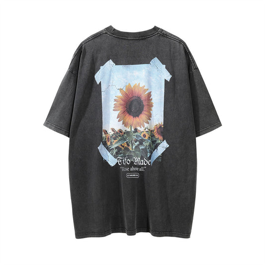 Men Vintage T-Shirt Short-Sleeved T-shirt Men's Summer Casual Washed and Worn T-shirt