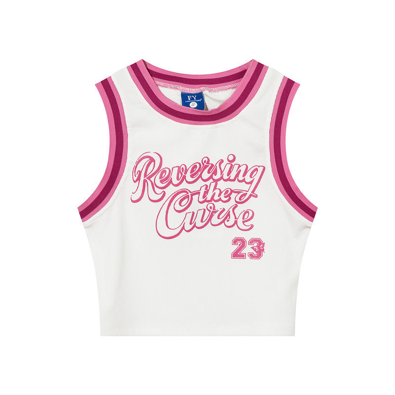Women Vest Old School Letter Print Sleeveless T-shirt Female Vintage Vest