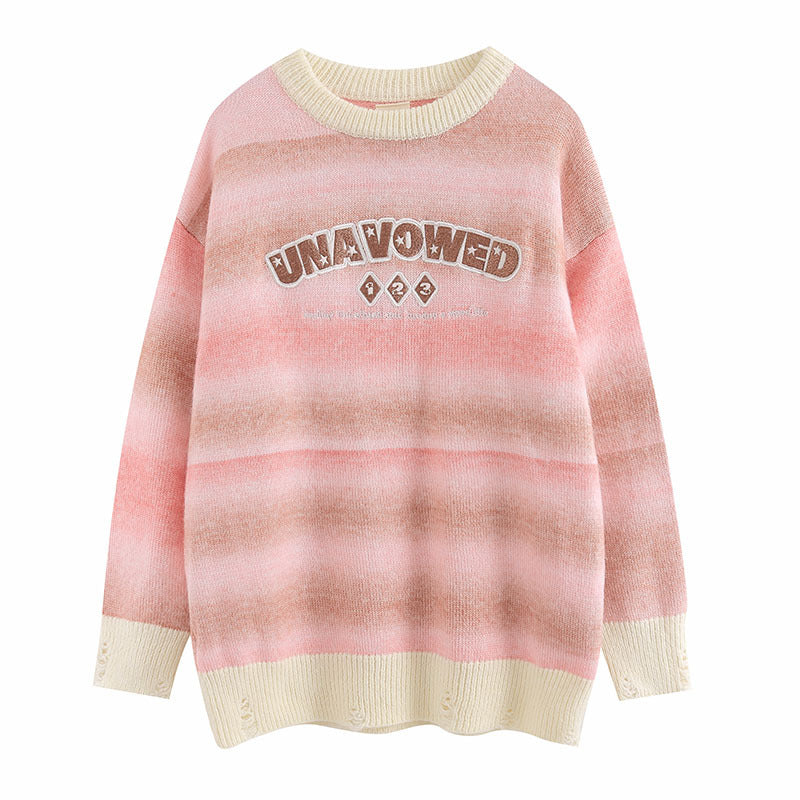 Women Sweater Gradient Color Striped Knitted All-Matching Sweater